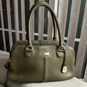 Cole Haan Elegant Olive Green pebbled Leather satchel bag